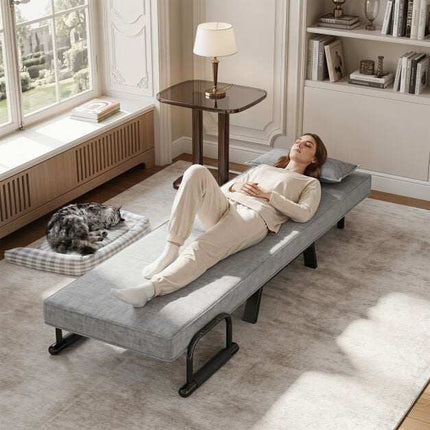 Converteerbare fauteuil/slaapbank, verstelbare rugleuning, lichtgrijs