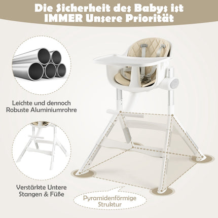Wandelbarer Babyhochstuhl, 4-in-1, 5-fach höhenverstellbar, Beige