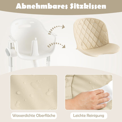 Wandelbarer Babyhochstuhl, 4-in-1, 5-fach höhenverstellbar, Beige