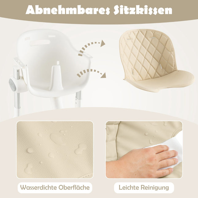 Wandelbarer Babyhochstuhl, 4-in-1, 5-fach höhenverstellbar, Beige