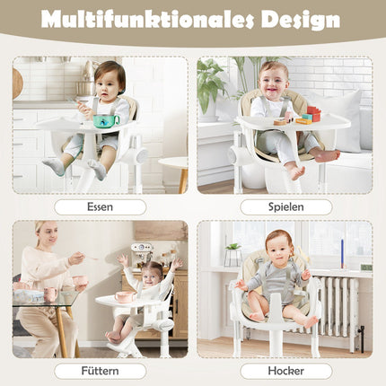 Wandelbarer Babyhochstuhl, 4-in-1, 5-fach höhenverstellbar, Beige