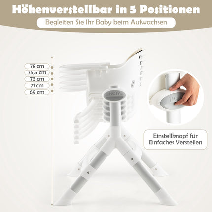 Wandelbarer Babyhochstuhl, 4-in-1, 5-fach höhenverstellbar, Beige