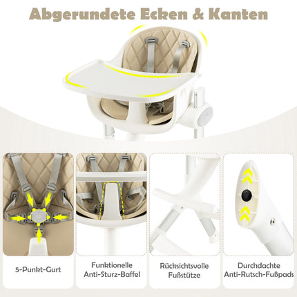Wandelbarer Babyhochstuhl, 4-in-1, 5-fach höhenverstellbar, Beige