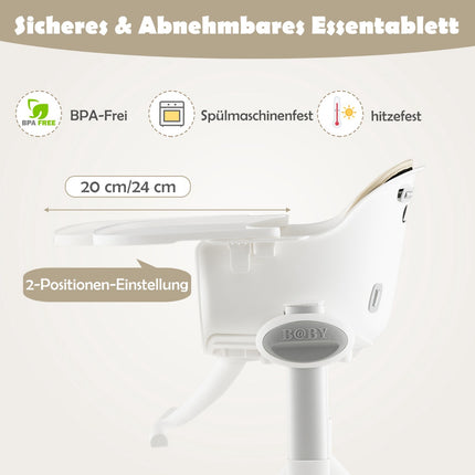 Wandelbarer Babyhochstuhl, 4-in-1, 5-fach höhenverstellbar, Beige