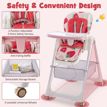 Convertible Baby High Chair, 4-in-1 Folding, Adjustable Height