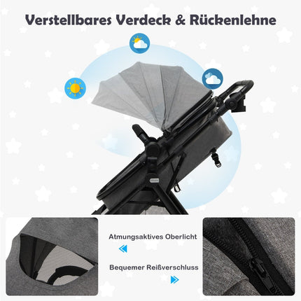Wandelbarer Kinderwagen mit verstellbarem Verdeck & Stauraum