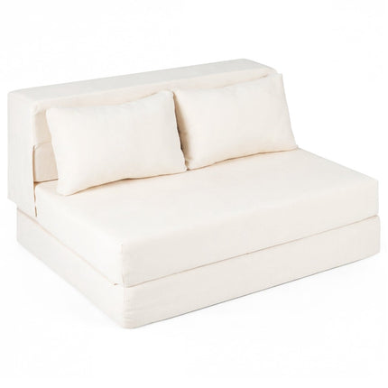 Convertible Chenille Sofa Bed with 2 Cushions, Beige