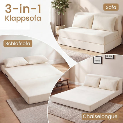 Convertible Chenille Sofa Bed with 2 Cushions, Beige