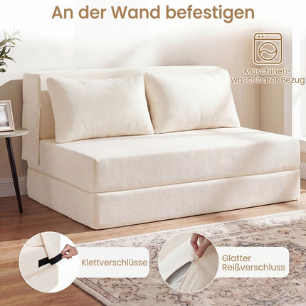 Convertible Chenille Sofa Bed with 2 Cushions, Beige