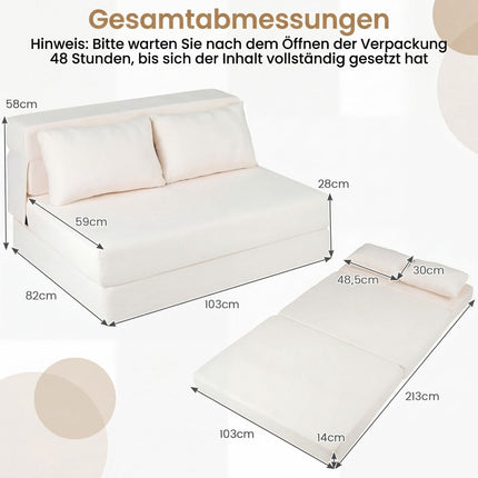 Convertible Chenille Sofa Bed with 2 Cushions, Beige