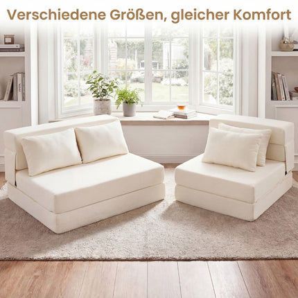 Convertible Chenille Sofa Bed with 2 Cushions, Beige