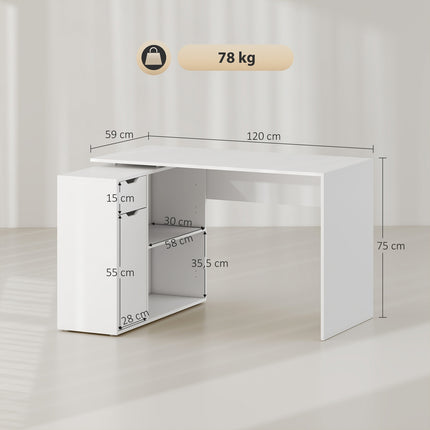 Wandelbarer Schreibtisch mit Stauraum, weißes Holz, L-Form-Option