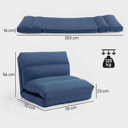 Convertible Floor Chair Bed, Adjustable Backrest, Dark Blue