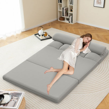 Convertible Floor Sofa Bed, Adjustable Backrest, Light Gray
