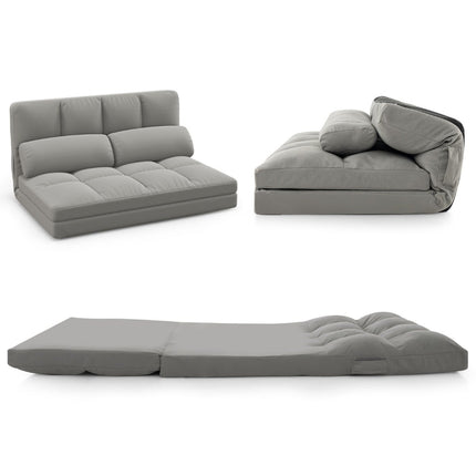 Convertible Floor Sofa Bed, Adjustable Backrest, Light Gray
