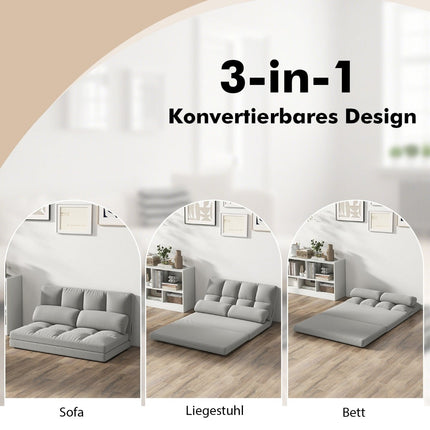 Convertible Floor Sofa Bed, Adjustable Backrest, Light Gray