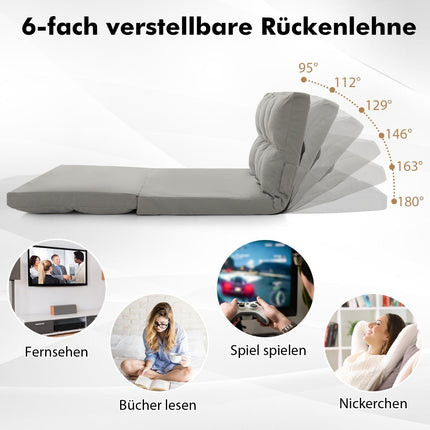 Convertible Floor Sofa Bed, Adjustable Backrest, Light Gray