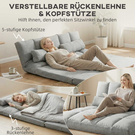 Verwandelbares Boden-Schlafsofa, verstellbare Rückenlehne, Hellgrau