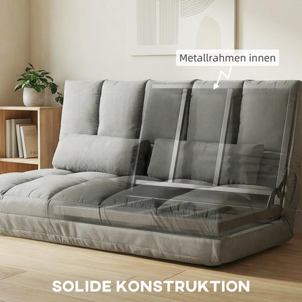 Verwandelbares Boden-Schlafsofa, verstellbare Rückenlehne, Hellgrau
