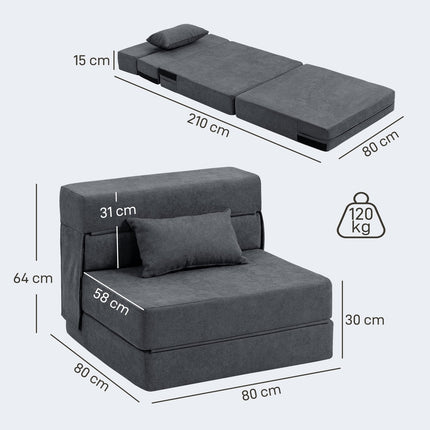 Convertible Floor Sofa Bed – Foam, Dark Grey, Includes Pillow