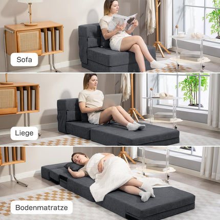 Convertible Floor Sofa Bed – Foam, Dark Grey, Includes Pillow