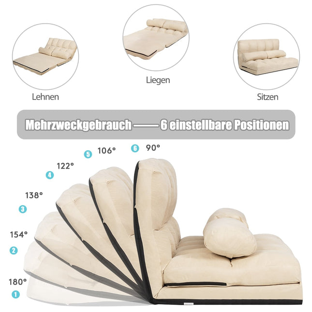 Verwandelbares Bodenschlafsofa mit verstellbarer Rückenlehne, Beige