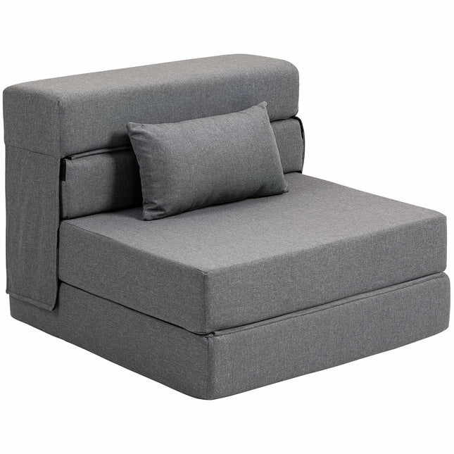 Convertible Foam Sofa Bed, Grey, Linen-Style Fabric