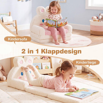Convertible Kids Sofa to Lounger, Pink Bunny Pattern