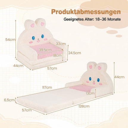 Convertible Kids Sofa to Lounger, Pink Bunny Pattern