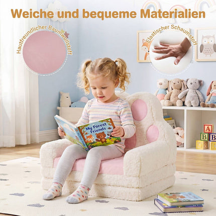 Convertible Kids Sofa to Lounger, Pink Velvet, Removable Cover
