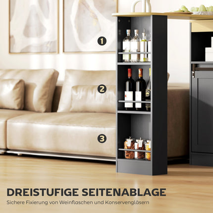 Convertible L-Shaped Bar Table, Black MDF, Ample Storage