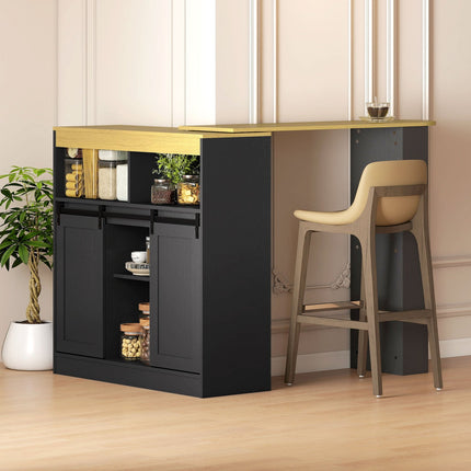Convertible L-Shaped Bar Table, Black MDF, Ample Storage