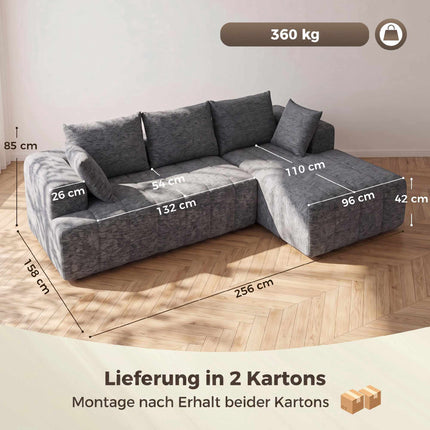 Convertible L-Shaped Chenille Sofa Bed with Ottoman, Grey