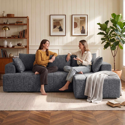 Convertible L-Shaped Chenille Sofa Bed with Ottoman, Grey