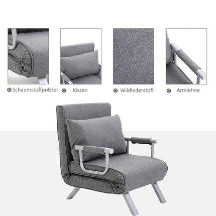 Convertible Recliner Chair with Bed Function, Grey, 65x69x80 cm