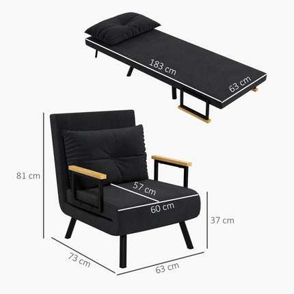 Verwandelbarer Relaxsessel mit Kissen, schwarzer Samt