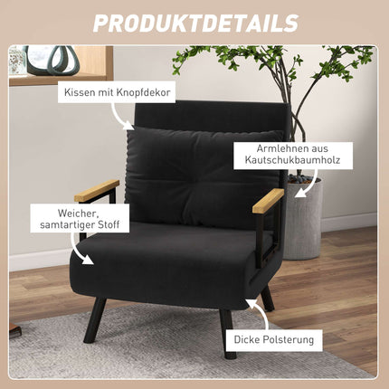 Verwandelbarer Relaxsessel mit Kissen, schwarzer Samt