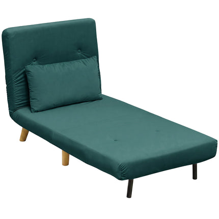 Convertible Sleeper Chair, Adjustable Backrest, Dark Green Velvet