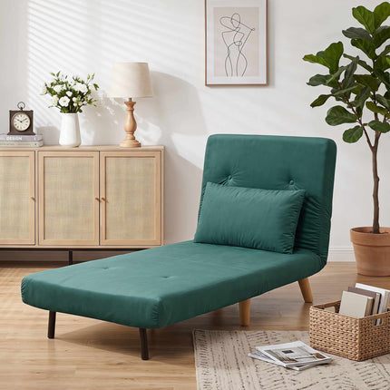 Convertible Sleeper Chair, Adjustable Backrest, Dark Green Velvet