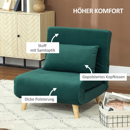 Convertible Sleeper Chair, Adjustable Backrest, Dark Green Velvet