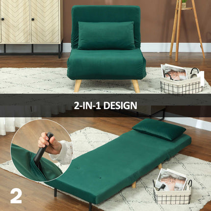 Convertible Sleeper Chair, Adjustable Backrest, Dark Green Velvet