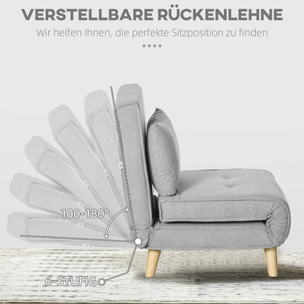 Schlafstuhl, umbaubar, verstellbare Rückenlehne, Leinenoptik, Hellgrau