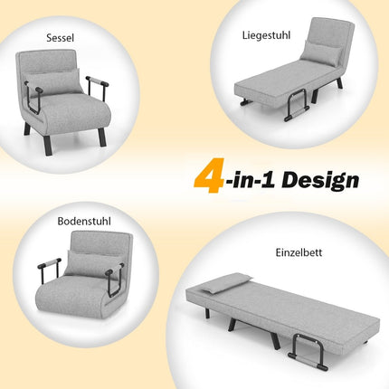 Schlafsofa, 6-fach verstellbar, Hellgrau