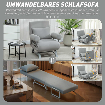 Convertible Sleeper Chair, Ergonomic, Light Grey Fabric