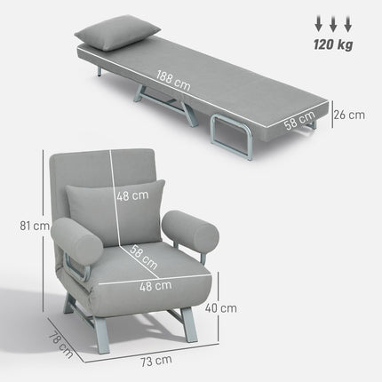 Convertible Sleeper Chair, Ergonomic, Light Grey Fabric