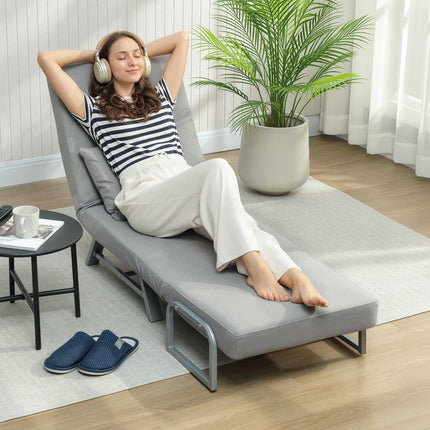 Convertible Sleeper Chair, Ergonomic, Light Grey Fabric