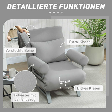 Convertible Sleeper Chair, Ergonomic, Light Grey Fabric