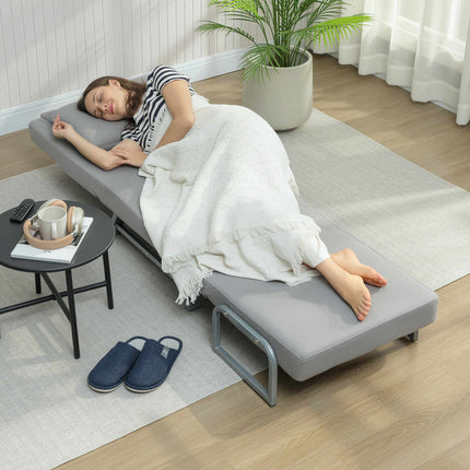Convertible Sleeper Chair, Ergonomic, Light Grey Fabric