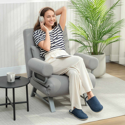 Convertible Sleeper Chair, Ergonomic, Light Grey Fabric