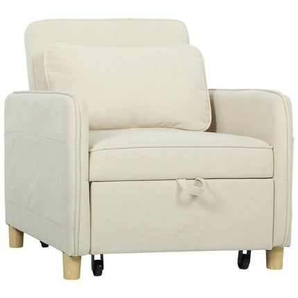 Convertible Sleeper Chair, Foam Padding, Beige Fabric